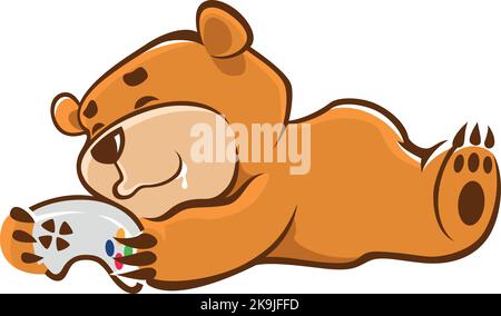 Teddy Bear si addormentò mentre si gioca a Game Illustrazione Vettoriale