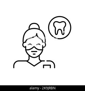 Infermiere dentale femminile che indossa una maschera chirurgica. Pixel Perfect, icona del tratto modificabile Illustrazione Vettoriale