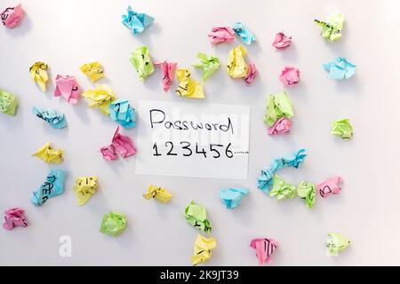 Una password scritta a mano su una carta bianca Foto Stock