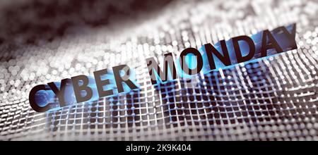 Banner di vendita Cyber Monday, testo su sfondo luminoso e ondulato. Sconti e sdoganamento per le vacanze invernali. rendering 3d Foto Stock