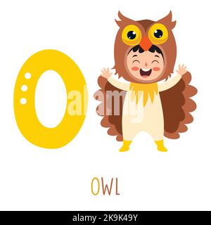 Carattere in costume animale che mostra lettera alfabetista Illustrazione Vettoriale