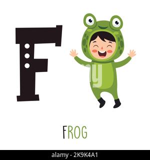 Carattere in costume animale che mostra lettera alfabetista Illustrazione Vettoriale