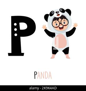 Carattere in costume animale che mostra lettera alfabetista Illustrazione Vettoriale