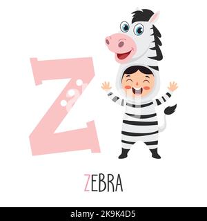 Carattere in costume animale che mostra lettera alfabetista Illustrazione Vettoriale