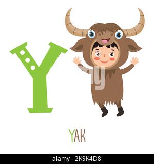 Carattere in costume animale che mostra lettera alfabetista Illustrazione Vettoriale