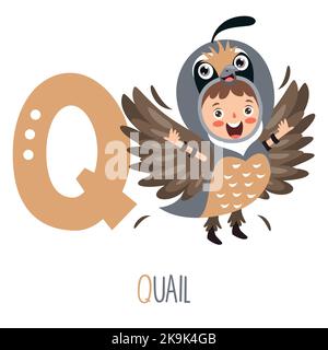 Carattere in costume animale che mostra lettera alfabetista Illustrazione Vettoriale