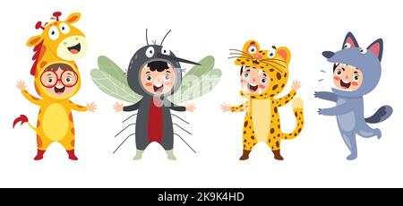 Bambini divertenti che indossano costumi di animale Illustrazione Vettoriale