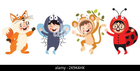 Bambini divertenti che indossano costumi di animale Illustrazione Vettoriale