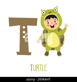 Carattere in costume animale che mostra lettera alfabetista Illustrazione Vettoriale