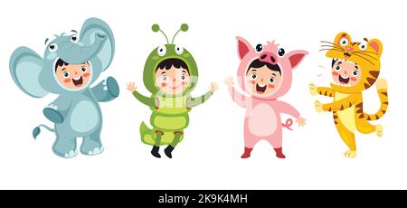 Bambini divertenti che indossano costumi di animale Illustrazione Vettoriale