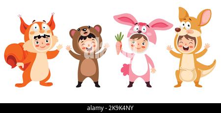Bambini divertenti che indossano costumi di animale Illustrazione Vettoriale