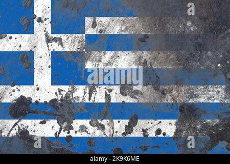 Bandiera della Grecia su sfondo graffiato vecchio grunge texture Foto Stock