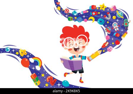 Concetto di educazione con Funny School Child Illustrazione Vettoriale