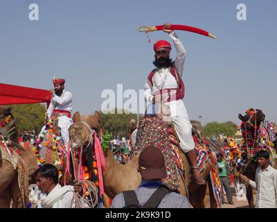 Bikaner Rajasthan, India : 14 gennaio 2018 – Camel decorato al Top India’s Camel Festival “Bikaner Camel Festival”. Foto Stock