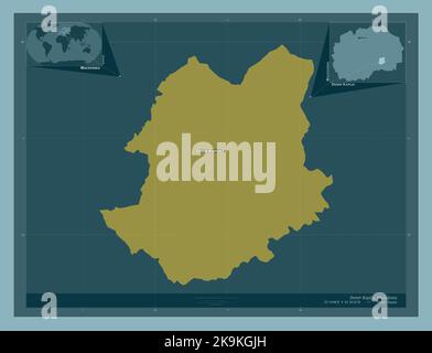 Demir Kapija, comune di Macedonia. Forma a tinta unita. Località e nomi delle principali città della regione. Mappe delle posizioni ausiliarie degli angoli Foto Stock