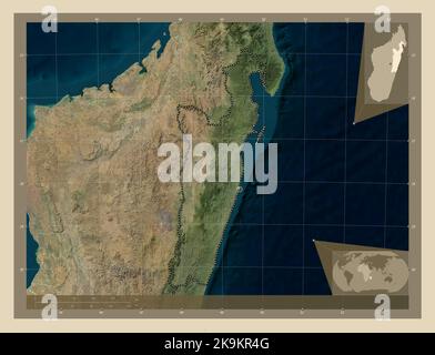 Toamasina, provincia autonoma del Madagascar. Mappa satellitare ad alta risoluzione. Mappe delle posizioni ausiliarie degli angoli Foto Stock