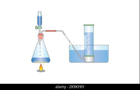 Progettazione scientifica della preparazione di azoto gassoso. Simboli colorati. Illustrazione vettoriale. Illustrazione Vettoriale