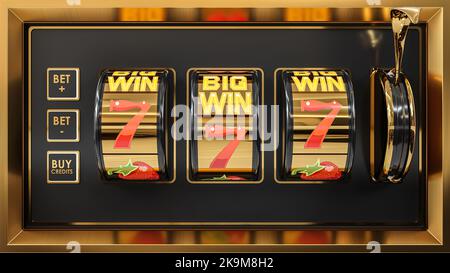 3D rendering 777 slot machine nel casinò Foto Stock