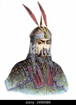 Genghis Khan (1162-1227). Imperatore dell'Impero Mogol - Gengis Khan (1162-1227) 1st imperatore mongolo nel 1209-1227 - Ritratto de Gengis Khan (1167-1227) gravure Foto Stock