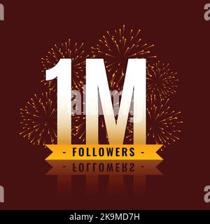1 milioni di follower. Illustrazione vettoriale dei follower dei social media. Carattere modificabile per le pagine aziendali e gli influencer sui media. Illustrazione Vettoriale