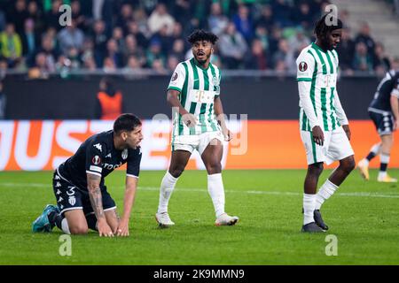 Budapest, Ungheria. 27H, ottobre 2022. Marquinhos (50) di Ferencvaros visto durante la partita della UEFA Europa League tra Ferencvaros e Monaco al Groupama Arena di Budapest. (Photo credit: Gonzales Photo - Balazs Popal). Foto Stock