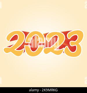 Un felice anno nuovo 2023 congrats. Felice anno nuovo 2023 su nastri , buon Natale e felice anno nuovo 2023 biglietto di auguri. Illustrazione Vettoriale