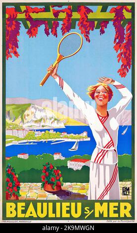 Poster di viaggio vintage 1920s - Viano - BEAULIEU SUR MER (Costa Azzurra) c 1925 Foto Stock