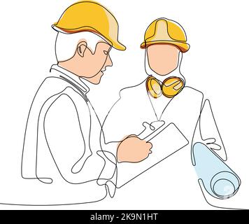 responsabile della costruzione e ingegnere che lavora in cantiere. Illustrazione vettoriale Illustrazione Vettoriale