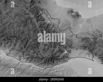 Oaxaca, stato del Messico. Mappa in scala di grigi con laghi e fiumi Foto Stock