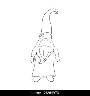 Gnome di Natale. Illustrazione vettoriale, carino personaggio scandinavo dei cartoni animati nordici. Elemento grafico della pagina da colorare Illustrazione Vettoriale