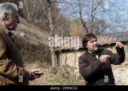 Paraloup, Italia. Ottobre 21, 2017. Lo scrittore ed editorialista Luca Mercalli ospite a Paraloup (Cuneo) Foto Stock