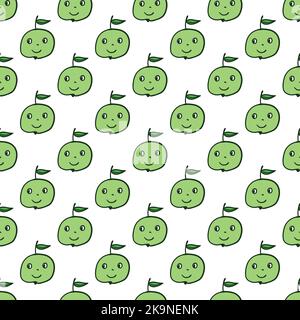 Sfondo senza cuciture con graziose mele verdi in stile cartoon. Struttura decorativa di frutta Illustrazione Vettoriale