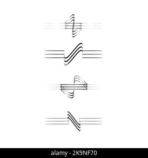 Insieme di elementi geometrici astratti. Simboli di linea ritorta e retta. Illustrazione Vettoriale