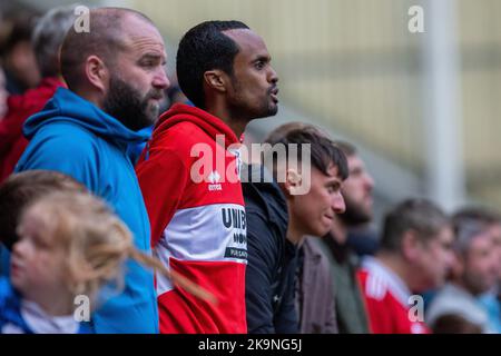 Preston, Regno Unito. 29th Ott 2022. I fan di Middlesbrough si accerchiano durante la partita del campionato Sky Bet Preston North End vs Middlesbrough a Deepdale, Preston, Regno Unito, 29th ottobre 2022 (Photo by Phil Bryan/News Images) a Preston, Regno Unito, il 10/29/2022. (Foto di Phil Bryan/News Images/Sipa USA) Credit: Sipa USA/Alamy Live News Foto Stock