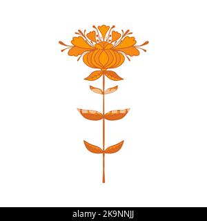 Fiore simmetrico in stile etnico. Estate, sputing elemento floreale decorativo per carte, poster, album, disegno tessile Illustrazione Vettoriale