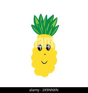 Divertente frutta di ananas. Illustrazione espressiva della frutta carina in stile cartone animato. Illustrazione Vettoriale