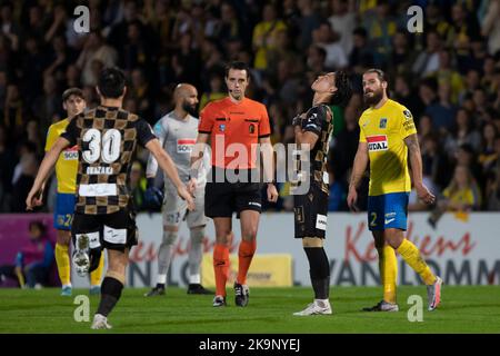 Il Daichi Hayashi di STVV festeggia dopo aver segnato la partita di calcio tra KVC Westerlo e Sint-Truidense VV, sabato 29 ottobre 2022 a Westerlo, il 15° giorno della prima divisione del campionato belga della 'Jupiler Pro League' 2022-2023. BELGA PHOTO KRISTOF VAN ACCOM Credit: Belga News Agency/Alamy Live News Foto Stock