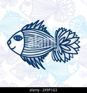 Illustrazione disegnata a mano di pesci carini con ornamenti Illustrazione Vettoriale