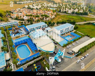 Vista aerea dall'alto dell'hotel Otium Family eco club ad Antalya, Turchia. Foto di alta qualità Foto Stock