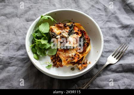 Lasagne vegetariane con lenticchie di puy e zucca alle butternut Foto Stock