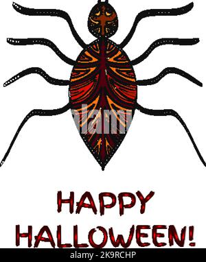 Figura crociera. Carta di Halloween. Ragno con ornamenti disegnati a mano. Illustrazione Vettoriale