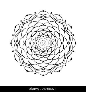 Modello rotondo Mandala. Stile etnico decorativo lacy disegnato a mano elemento astratto. Sfondo disegnato a mano. Simbolo della geometria sacra per la meditazione, l'arte Illustrazione Vettoriale