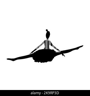 Ballerina ballerina ballerina ballerina ballerina in gonna tutu silhouette nera su sfondo bianco. Illustrazione Vettoriale