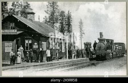 Svezia e Norvegia Ferrovia, S & NJ, pronta per la partenza contro Luleå Lok no 159 'Skjalf' fabbricata Beyer Peacock & C: P 1874 - abolita nel 1907. Al macchinista della locomotiva Fredrik Westerman. La locomotiva manca Westinghouse Broms. Riproduzione di immagini. Cartoline inviate dal pilota della locomotiva F. Westerman. Alla signora Westerman a Luleå. Foto Stock