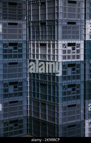 Vassoi in plastica sottili utilizzati sia per il confezionamento di alimenti a scaffale che per i cibi da estrarre Foto Stock