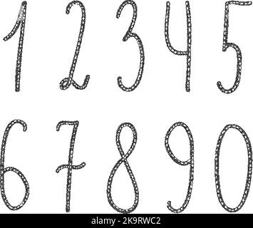 Set di numeri disegnati a mano con colori vettoriali, elementi di design. Illustrazione Vettoriale