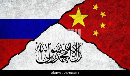 Russia, Cina e Afghanistan si battono insieme sul muro. Relazioni diplomatiche tra Russia, talebani e Cina Foto Stock