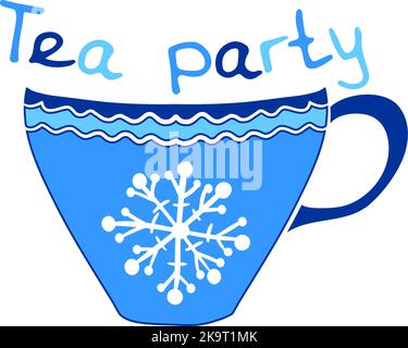 La scritta della festa del tè sopra la tazza del tè Illustrazione Vettoriale