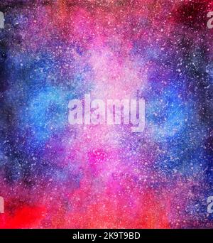 Acquerello sfondo cosmico dipinto a mano. Cielo notturno con stelle. Illustrazione Vettoriale