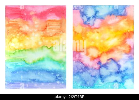 Acquerello colore arcobaleno gradiente sfondo dipinto a mano. Illustrazione Vettoriale